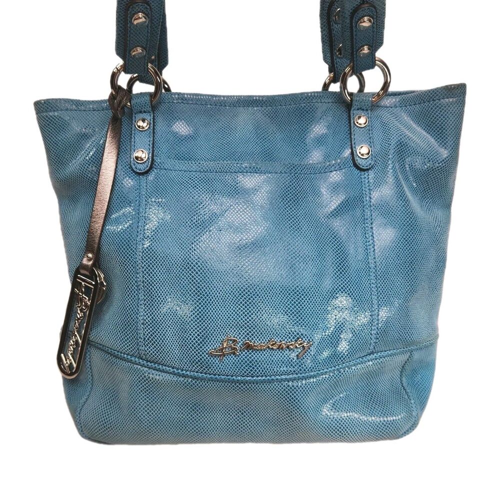 B Makowsky Purse Shoulder Bag Leather Turquoise Blue Double Strap Magnetic